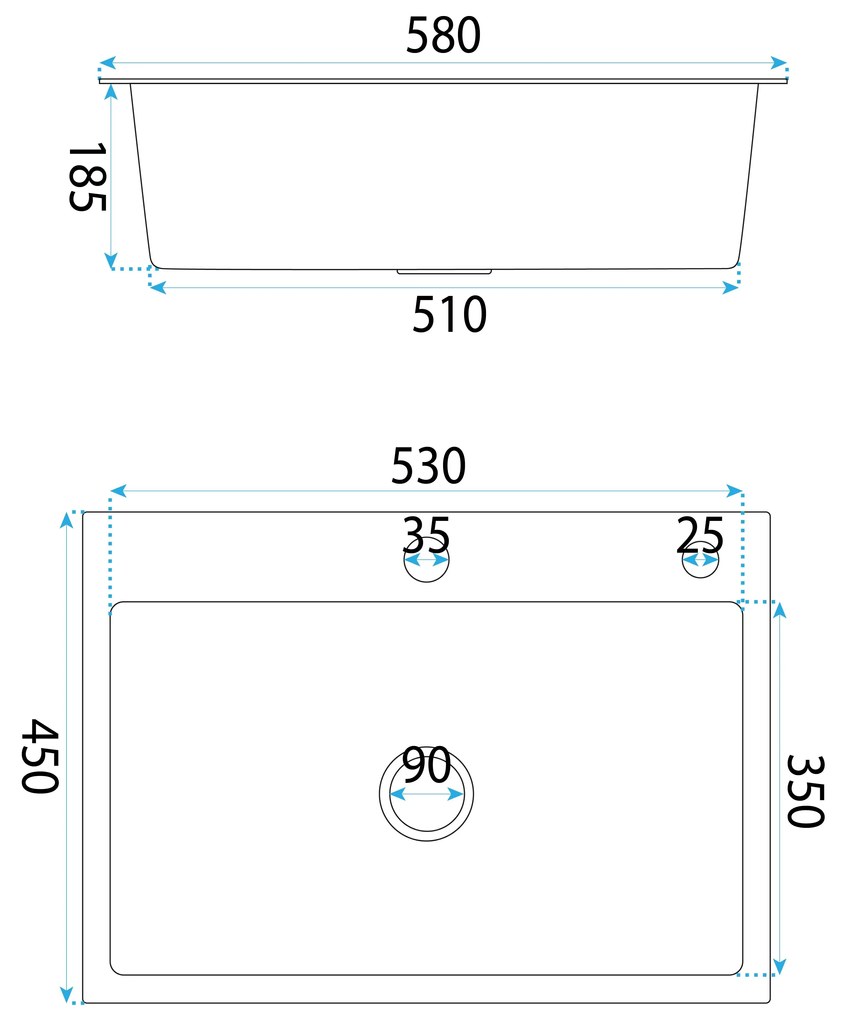 Rea Liam, oceľový kuchynský drez 530x450x200mm + sifón, brúsená oceľ, ZLE-06006