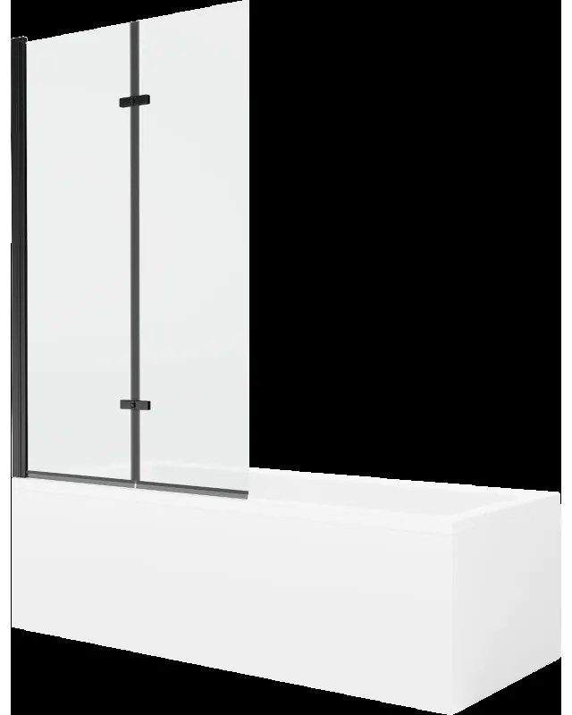Mexen Cubik obdĺžniková vaňa 150 x 70 cm s obkladom a 2-krídlovou zástenou 100 cm, Transparentné, Čierna - 550315070X9210027000