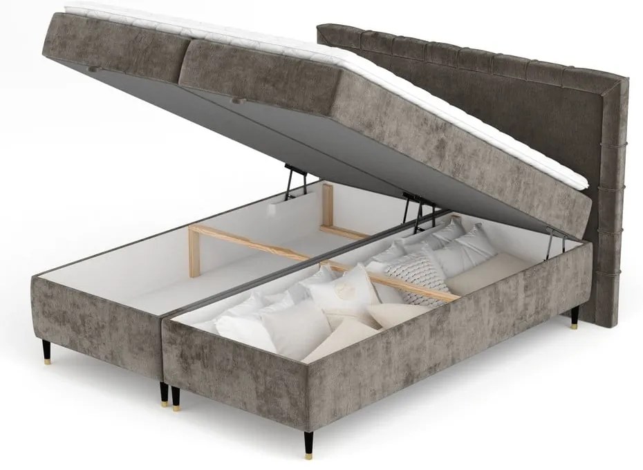 Tmavosivá boxspring posteľ s úložným priestorom 200x200 cm Voyage – Maison de Rêve