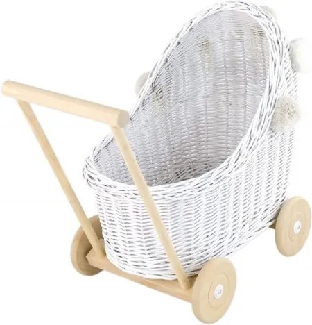 Prútený kočík pre bábiky biela