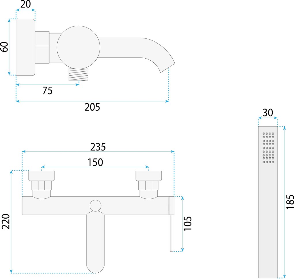 Rea Spot, vaňová batéria s ručnou sprchovou súpravou, chrómová, REA-B2082