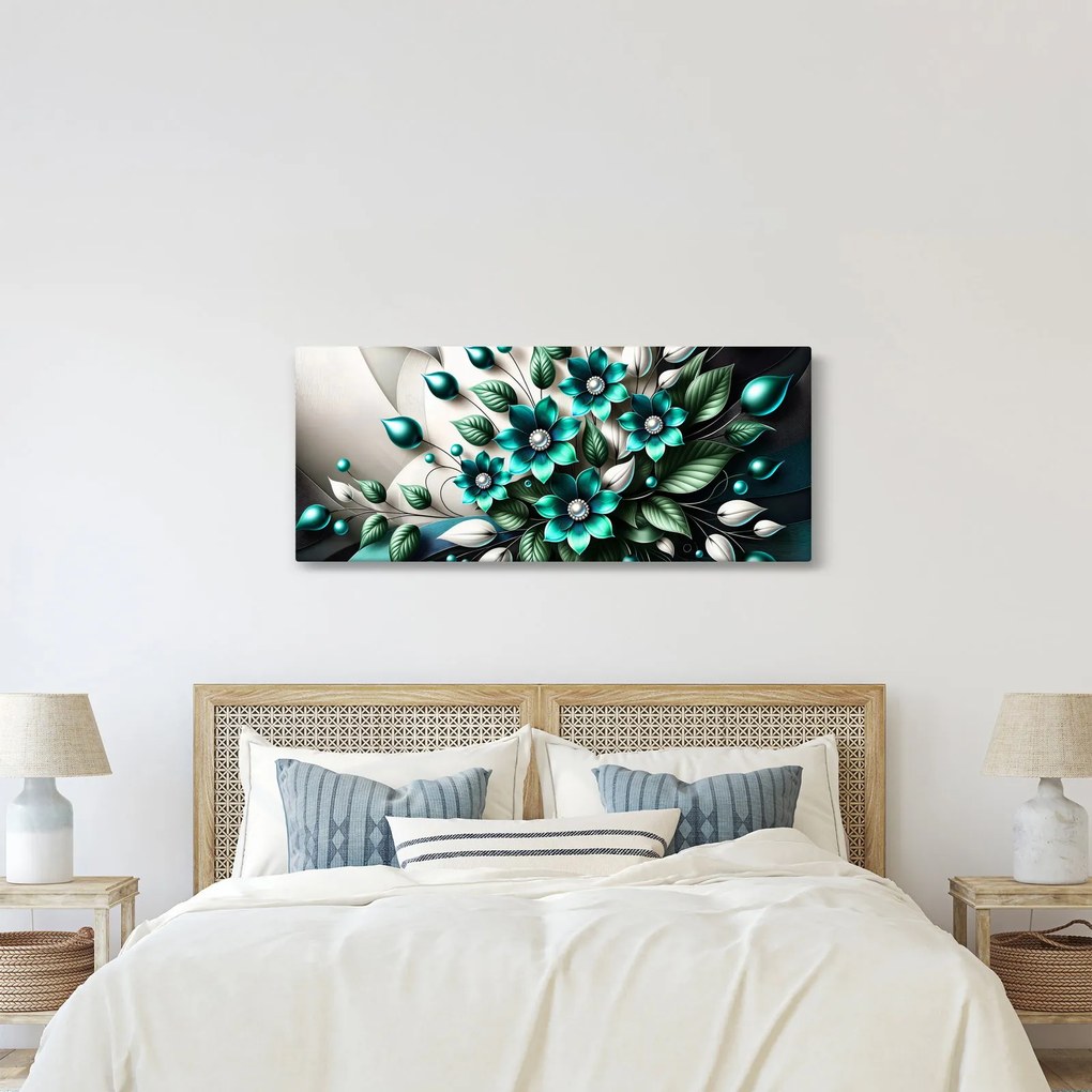 Obraz - 3D tyrkysové kvety (120x50 cm)