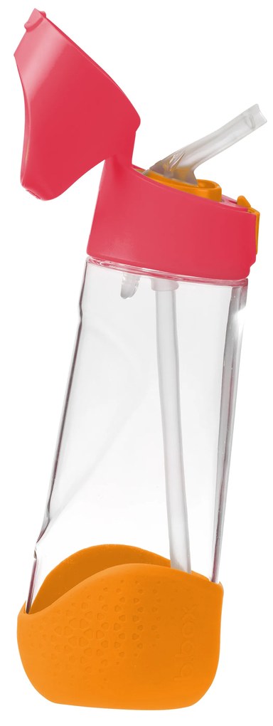 Fľaša na pitie so slamkou 600 ml - ružová/oranžová