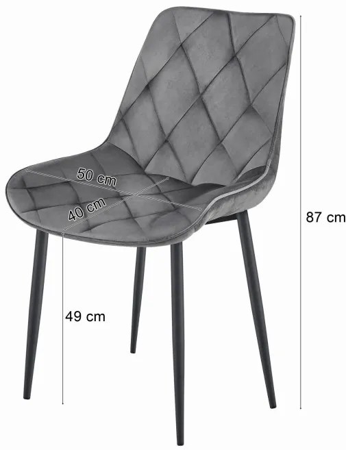 Set troch jedálenských stoličiek TOR zamatová strieborná / sivá (3 ks)