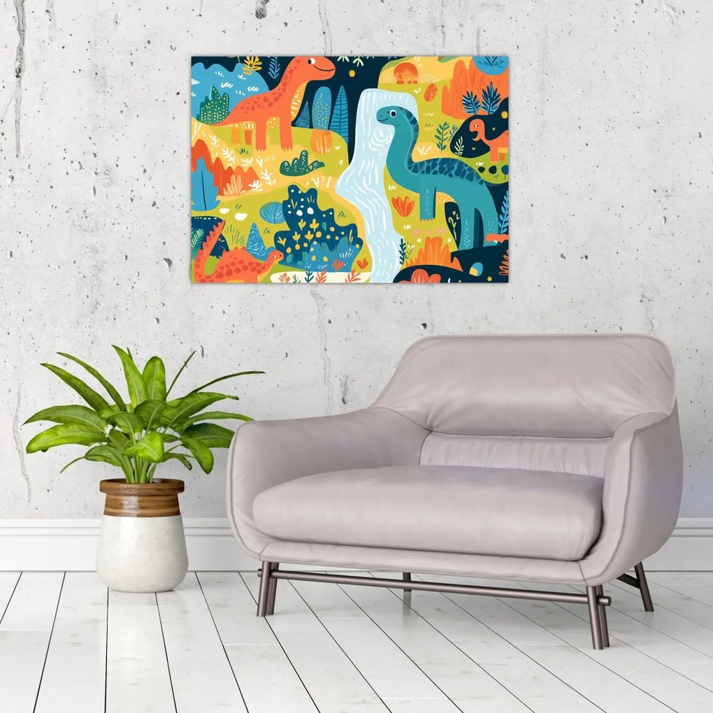 Sklenený obraz - Veselí dinosaury (70x50 cm)