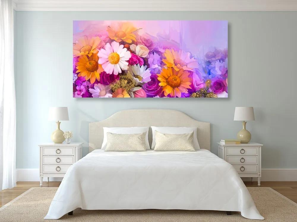 Obraz olejomaľba farebných kvetov