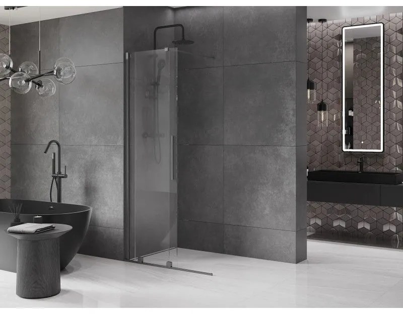 Mexen Velar, posuvné dvere do otvoru typ Walk-In 80 cm, 8mm číre sklo, grafitová matná, 871-080-000-03-66