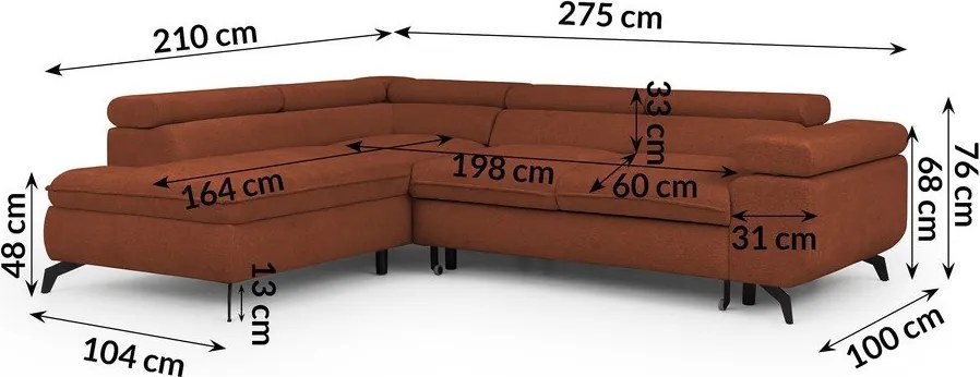 Ženilková rohová pohovka v terakotovej farbe (ľavý roh/do L) Marbeya – Ropez