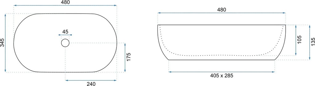 Rea Amelia 48, umývadlo na dosku 480x345x135 mm, imitácia kameňa Saturn, REA-U0636