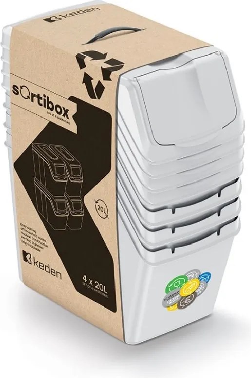 PROSPERPLAST Sada 4 odpadkových košov SORTIBOX v popelavo šedej farbe, objem 4×20 l