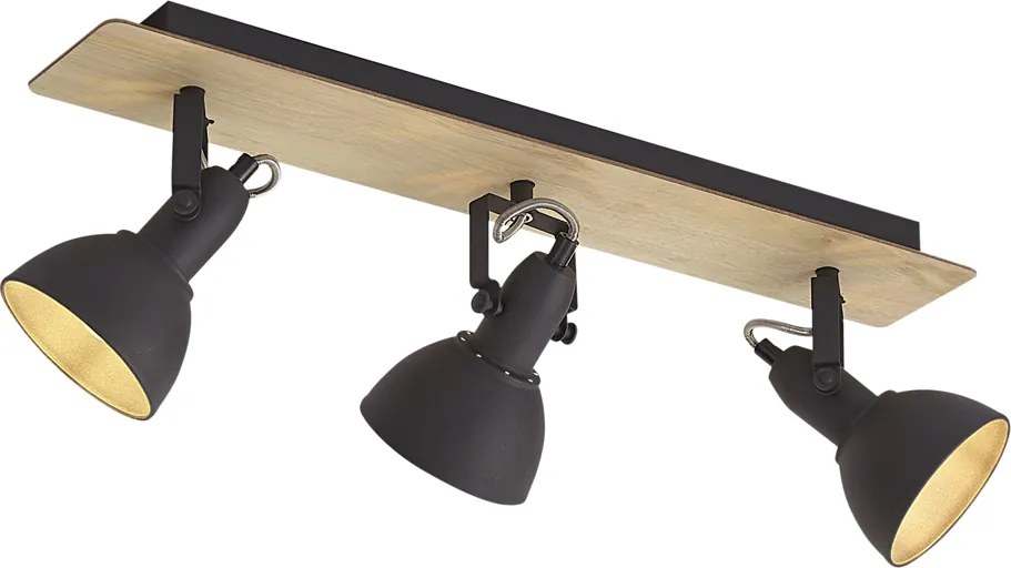 Stropný reflektor čierny s drevom 3-svetelný otočný a sklopný - Jakub