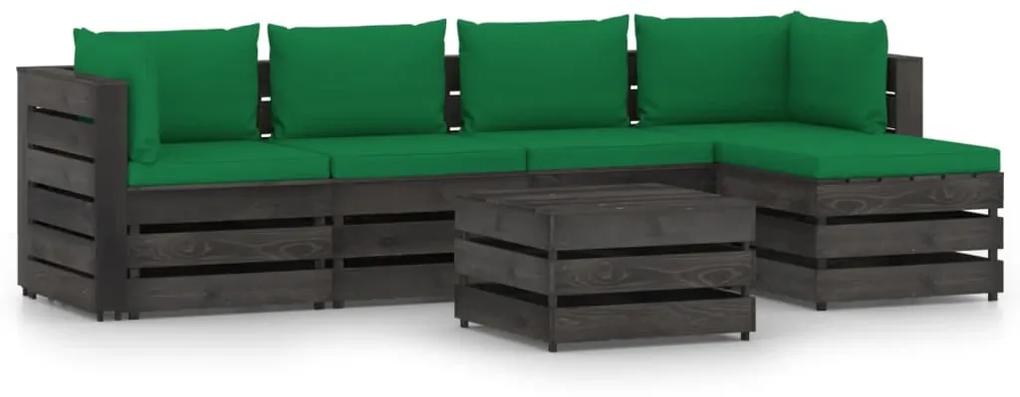 6-dielna záhradná sedacia súprava s podložkami sivé impregnované drevo