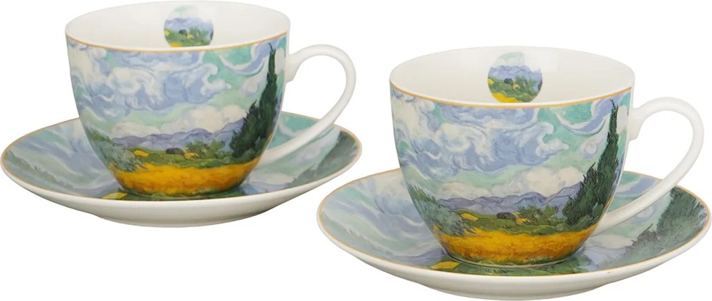 Porcelánová šálka s podšálkou Van Gogh Wheat Field 270 ml sada 2ks