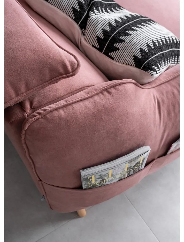 Svetloružová zamatová rozkladacia rohová pohovka (pravý roh) Sweet Harmony – Miuform