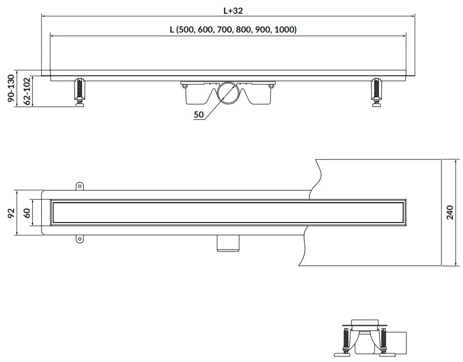 Cersanit Tako, lineárny odtokový žľab s obojstranným roštom 80cm, čierna, S907-019