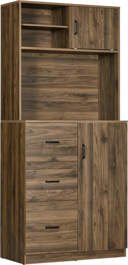 HOMCOM Moderná kredenc s 3 zásuvkami a skriňami, úložný priestor do kuchyne a obývačky, 80x40x178cm, orech | Aosom