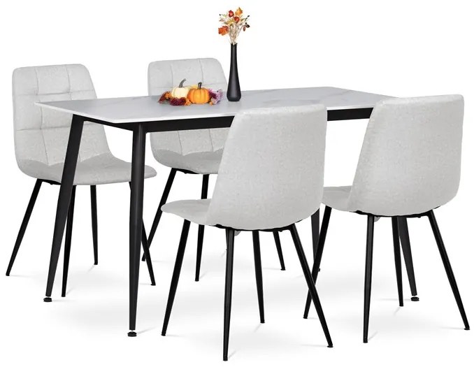 Autronic BONTEC Jedálenský set so 4 stoličkami, 130x70x76cm, keramika, mramor, ASE-1038 GREY2 Farba: Biela