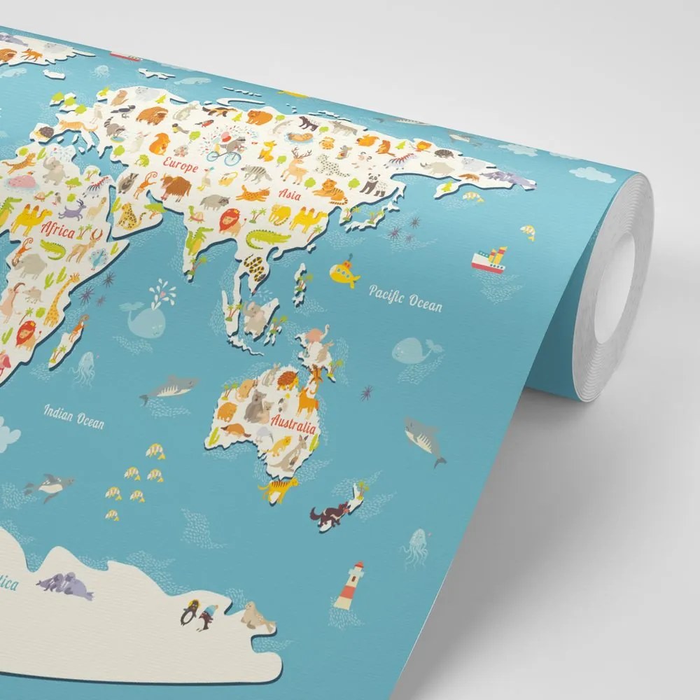 Samolepiaca tapeta detská mapa so zvieratkami