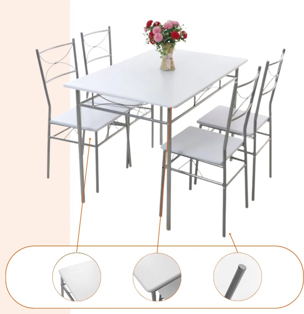 Jedálenská súprava PAUL, 5-dielna, zamatovo biela Jurhan