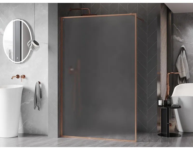 Mexen Kioto-F, sprchová zástena s rámom 70 x 202 cm, 8 mm sklo námraza, profil medená matná, 800-070-104-65-30
