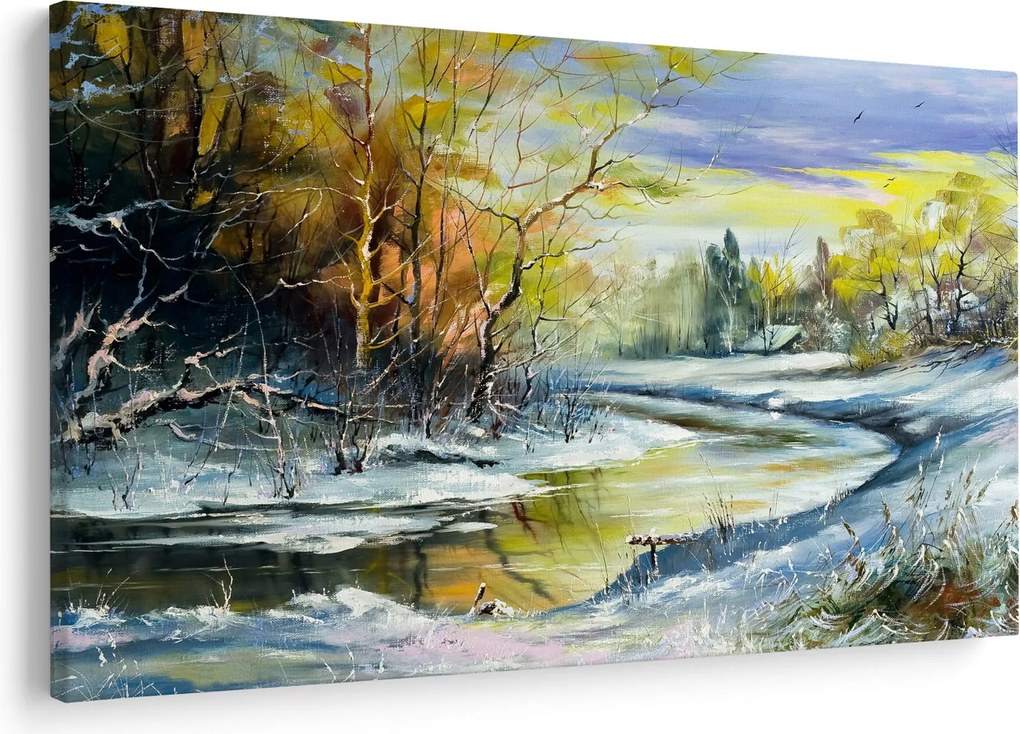 Obraz zimnej rieky, olejomaľba (90x60 cm)