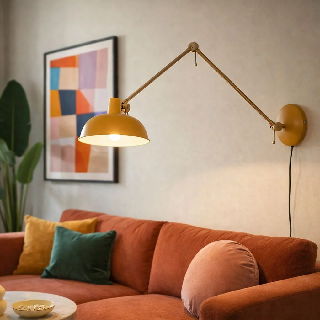 Retro nástenná lampa oceľ žltá s bronzovou - Milou