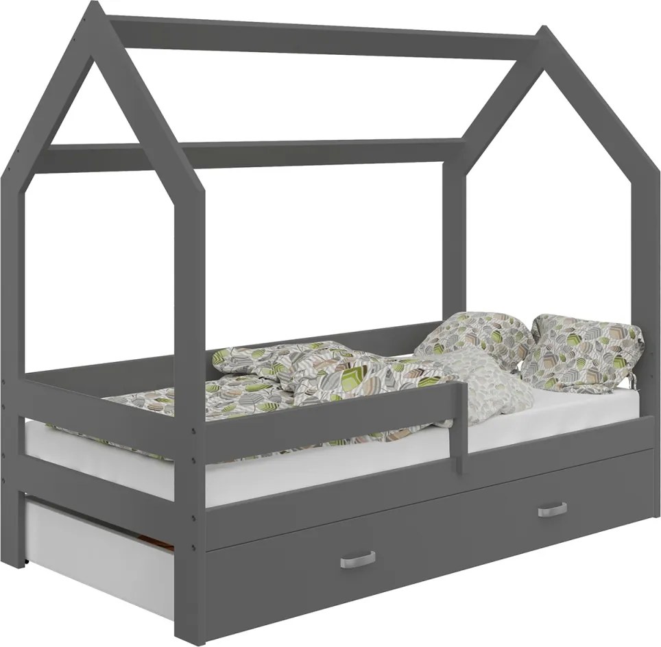 AMI nábytok Detská posteľ DOMČEK D3 80x160cm masív šedá