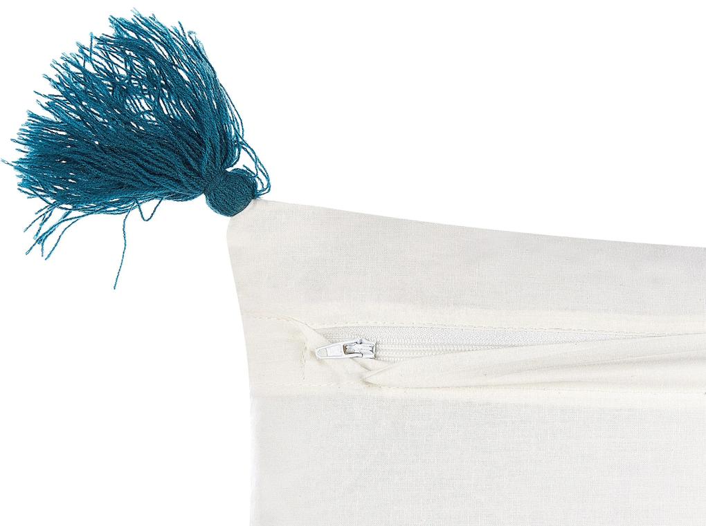 Bavlnený vankúš so strapcami 45 x 45 cm biela/modrá TILIA Beliani