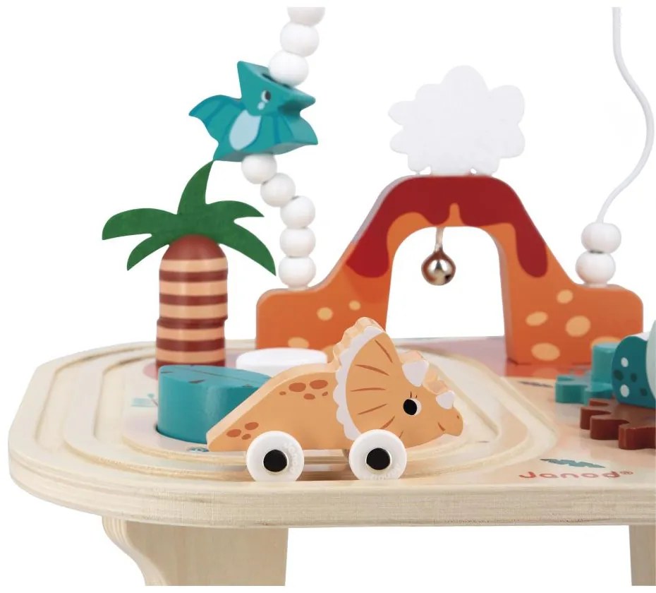 Drevený multifunkčný stolček s aktivitami - dinosaurus