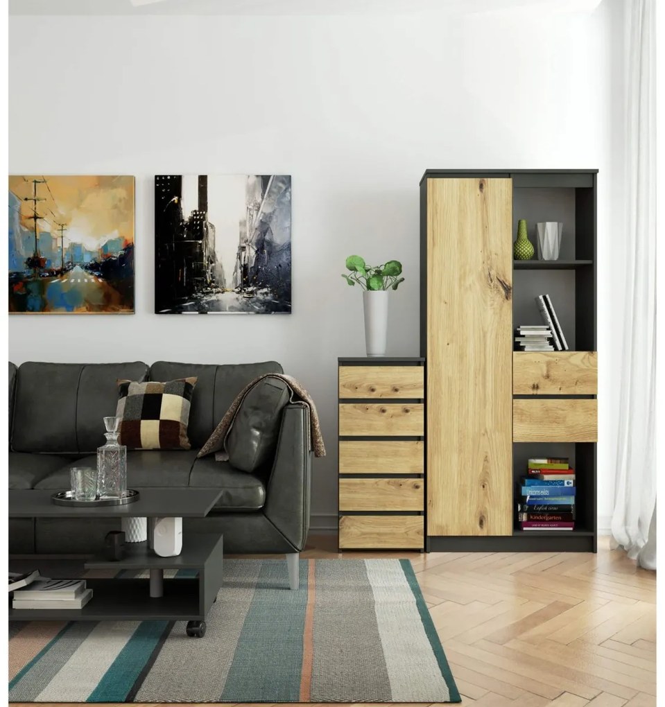 Komoda CL5 40 cm grafitově šedá/dub artisan