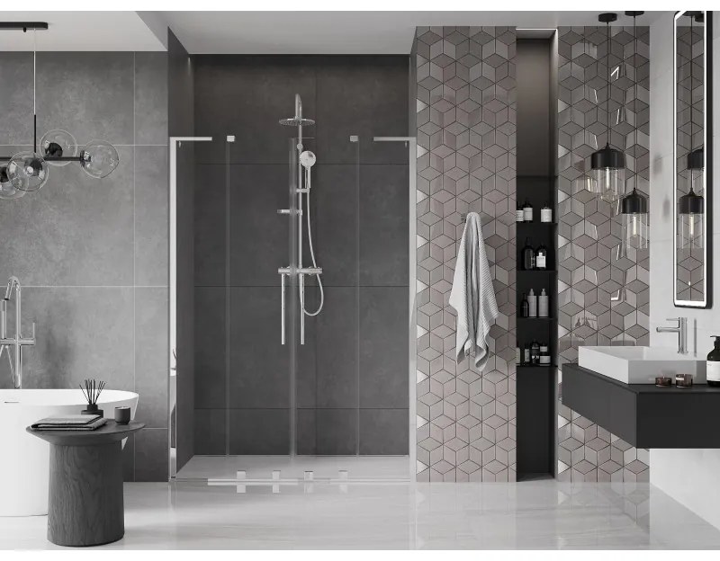 Mexen Velar L Duo, posuvné sprchové dvere do otvoru 140 cm, 8mm číre sklo, chrómová, 871-140-003-02-01