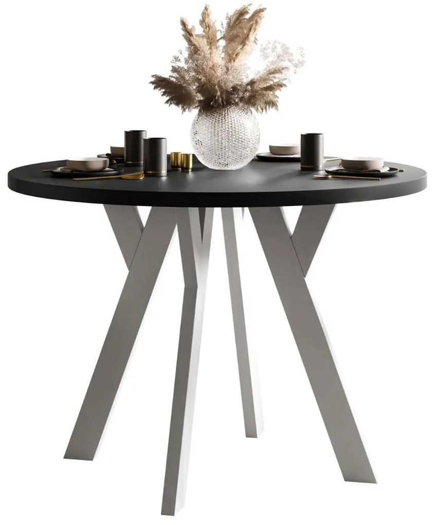 OKRÚHLY ROZKLADACÍ JEDÁLENSKÝ STÔL EWALD ČIERNY MATNÝ + BIELY 100/140 cm