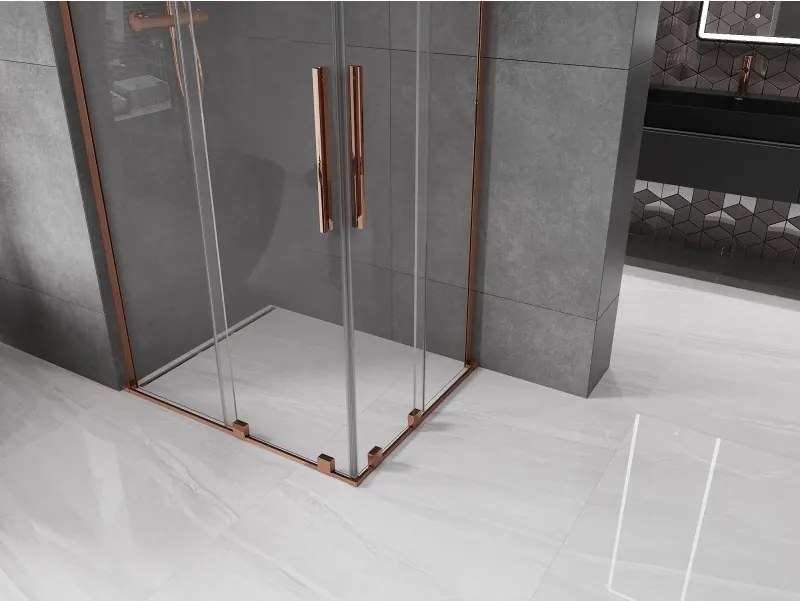 Mexen Velar L Duo, sprchový kút s posuvnými dverami 100 x 90 cm, 8mm číre sklo, ružové zlato, 871-100-090-02-03-60