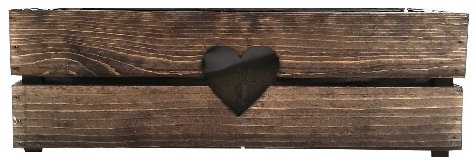 AMADEA Drevený kvetináč so srdiečkom tmavý, vo vnútri s čiernou fóliou, 52x21,5x17cm, český výrobok