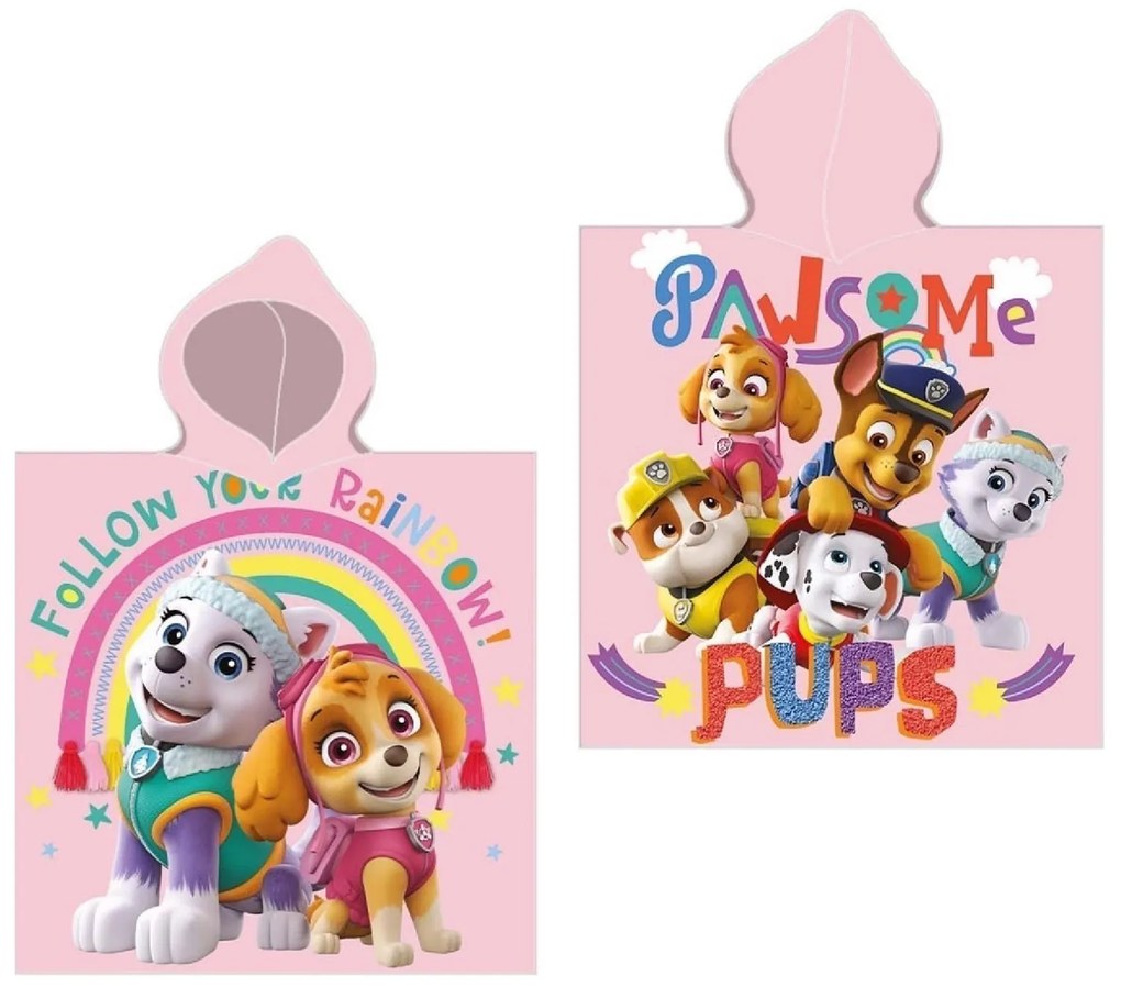 DETSKÝ BAVLNENÝ PONČO UTERÁK S KAPUCŇOU PAW PATROL 50X115 CM VZOROVANÝ