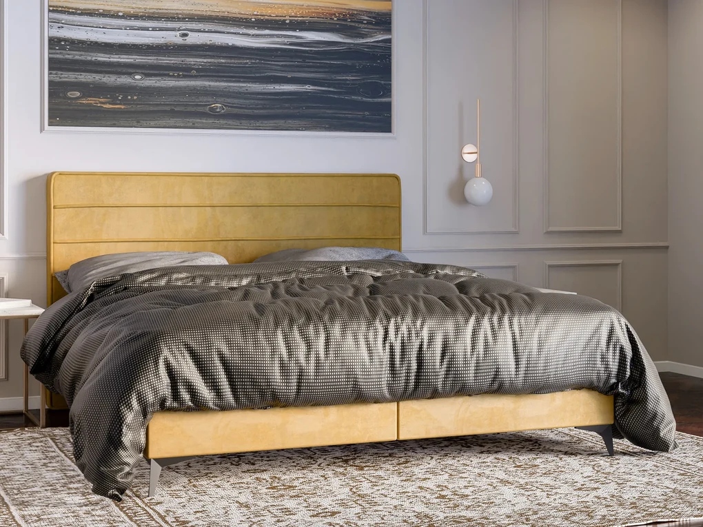 Jednolôžková posteľ Boxspring 120 cm Horazio (žltá) (s matracom a úl. priestorom). Vlastná spoľahlivá doprava až k Vám domov. 1043377