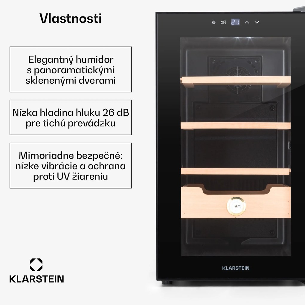 Klarstein El Presidente 48 – humidor na cigary, 48 l, 3 police, 1 priehradka, cédrové drevo