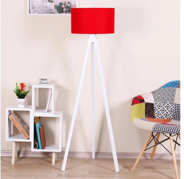 Biela voľne stojacia lampa s červeným tienidlom Kate Louise Beyaz
