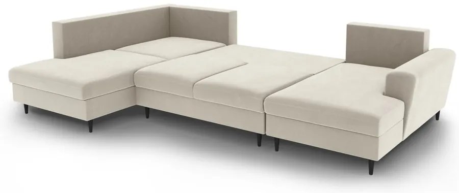 Béžová zamatová rozkladacia/s úložným priestorom rohová pohovka (ľavý roh/do "U") Kyoto – Cosmopolitan Design