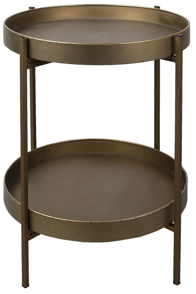 Bronzový antik kovový poschodový odkladací stolík - Ø 52*60 cm