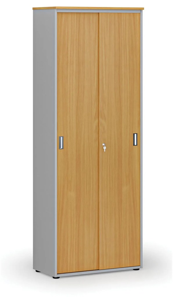 Kancelárska skriňa so zasúvacími dverami PRIMO GRAY, 2128 x 800 x 420 mm, sivá/buk