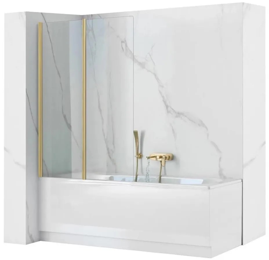 REA-K9777 - Skladacia vaňová zástena AGAT 140x100 cm brúsená zlatá/číra