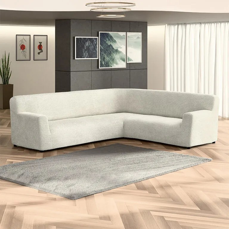 Bielastické poťahy COSTINA smotanová rohová sedačka (š. 350 - 530 cm)