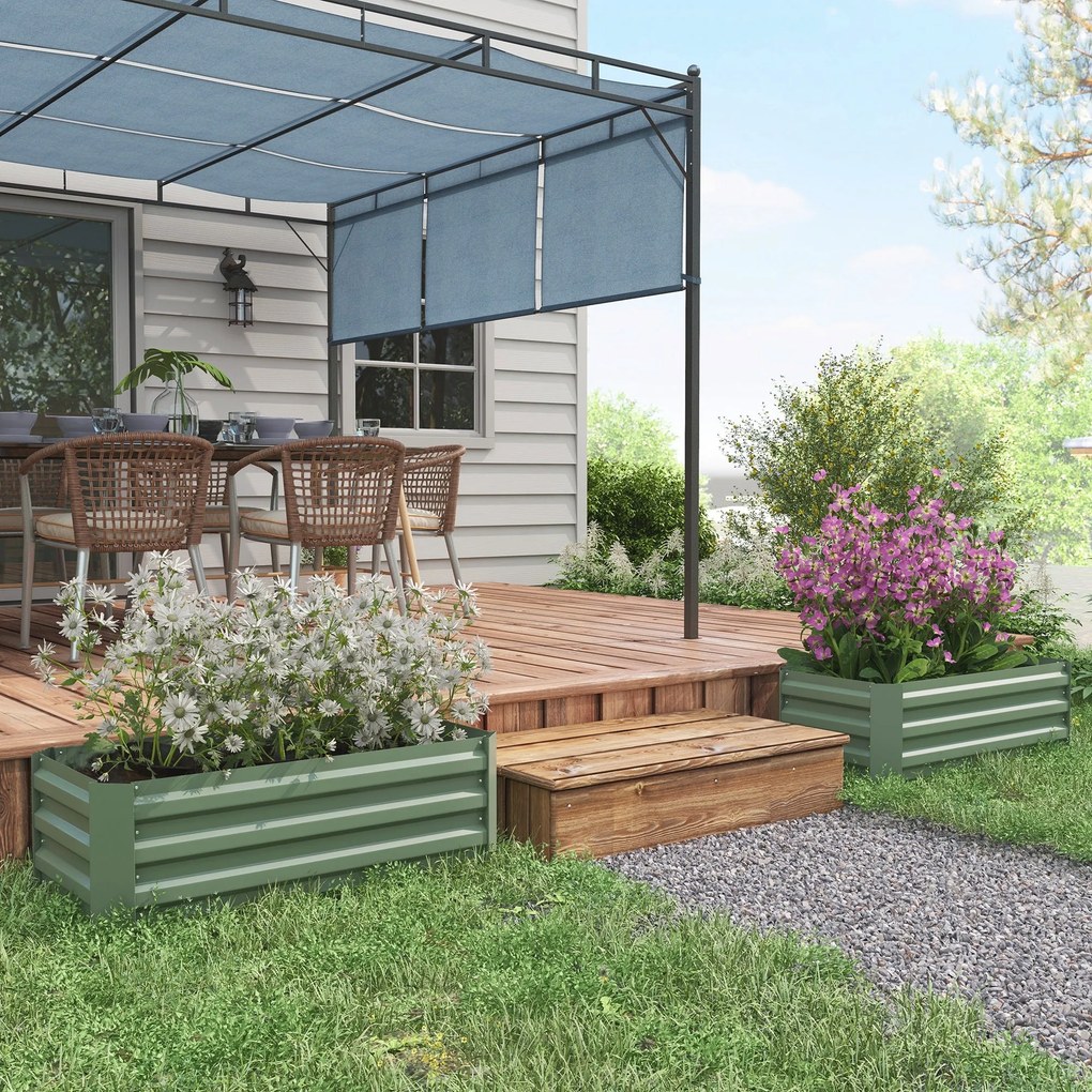 Outsunny Set 2 obdĺžnikových vyvýšených záhonov 100L x 50W x 30H cm - Zelená vlnitá oceľ | Aosom