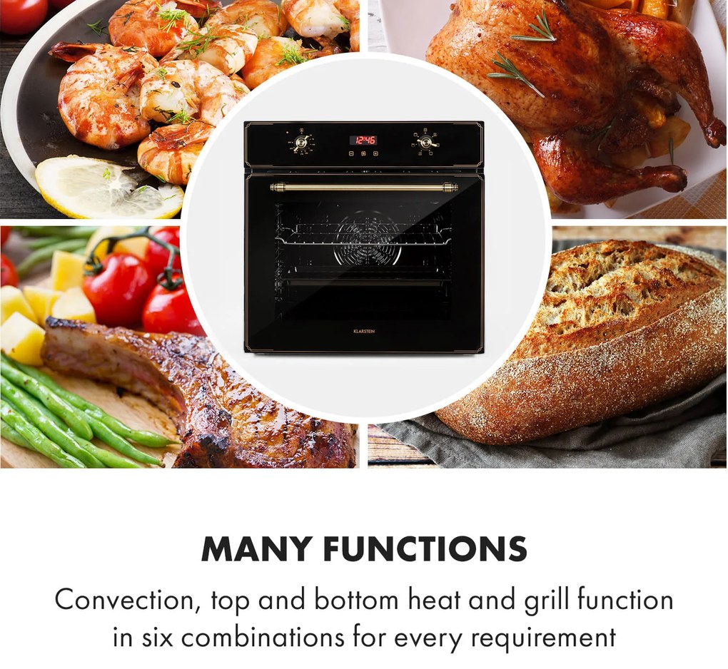 Klarstein Elizabeth, vstavaná rúra, retro dizajn, 6 funkcií, 50 – 250 °C, čierna