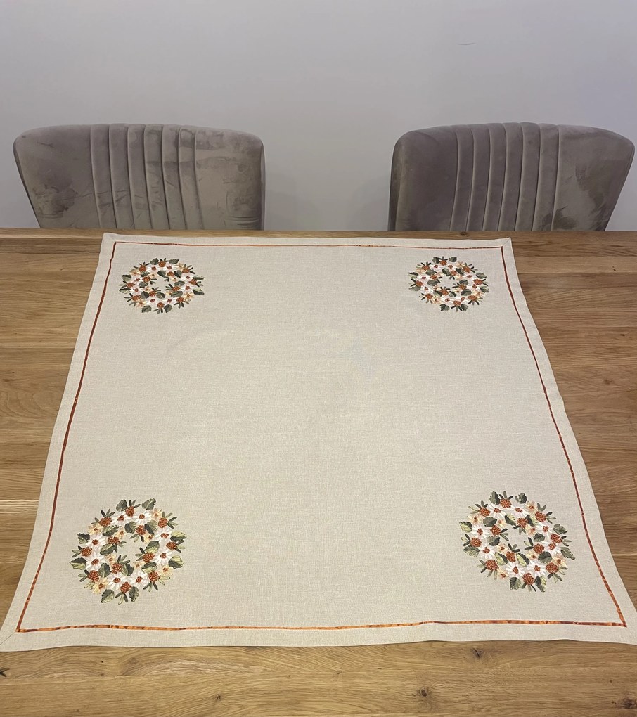 Vyšívaný obrus Listy krémové 85x85 cm