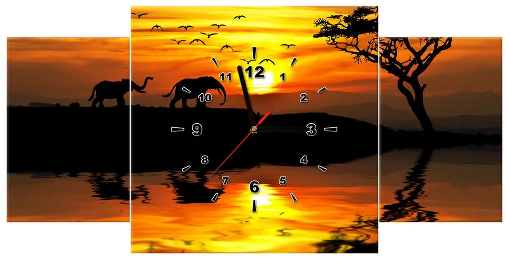 Gario Obraz s hodinami Afrika - 3 dielny Rozmery: 100 x 70 cm