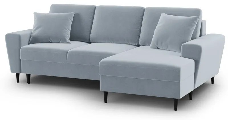 Svetlomodrá zamatová rozkladacia/s úložným priestorom rohová pohovka (pravý roh/s leňoškou) Kyoto – Cosmopolitan Design