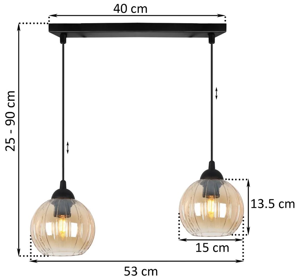 Závesné svietidlo Costa, 2x medové sklenené tienidlo, b