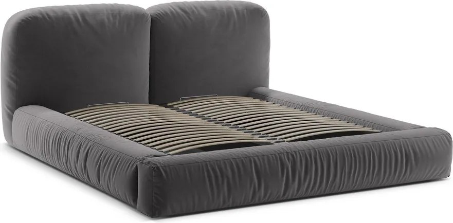 Sivá čalúnená dvojlôžková posteľ s úložným priestorom s roštom 200x200 cm Martina – Micadoni